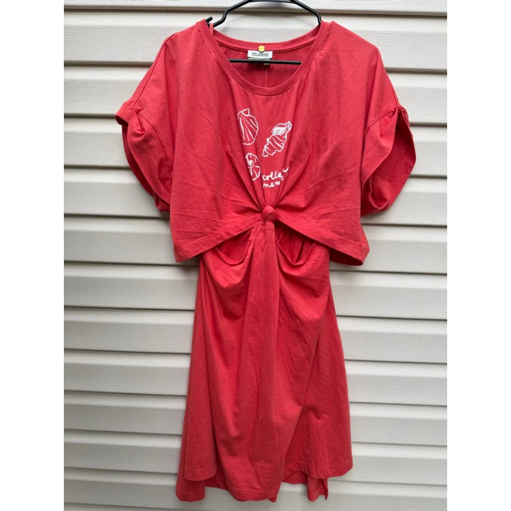 Knot-Front Orange Midi Dress with Cutout - Picture 4 of 14
